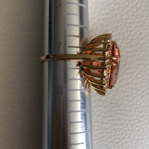 Cocktail Ring Gold Plated w Round Champagne Stone & Surround CZ Stones Sz.7.25 - Picture 6 of 13